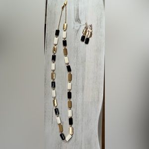 kate spade gold, black and white rectangle necklace WITH matching earrings